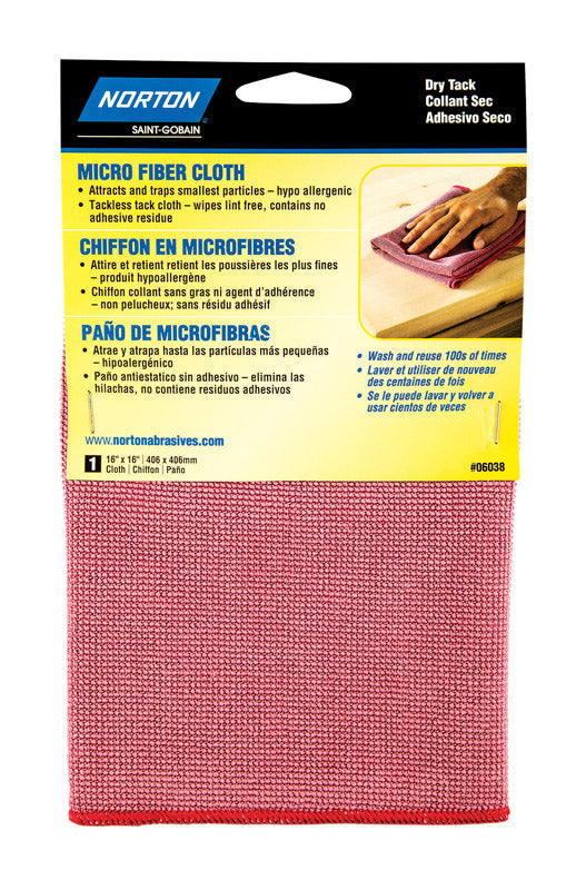Norton Premium Microfiber Cleaning Cloth, 16" Length x 16" Width (Pack of 1) 07660706038