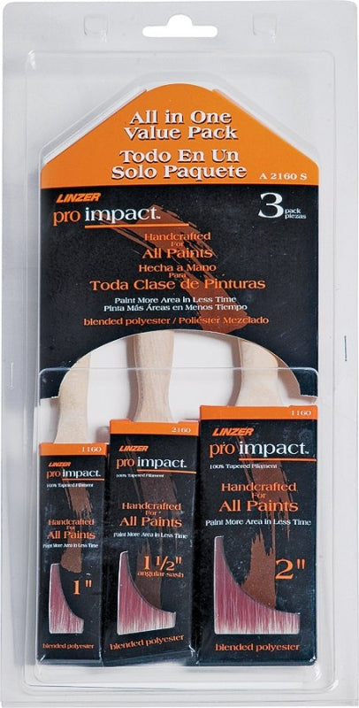 Linzer Products 1935535 3-Piece Pro Impact Solid Polyester Brush Set - 1 & 2 &1.5 in. A2160S