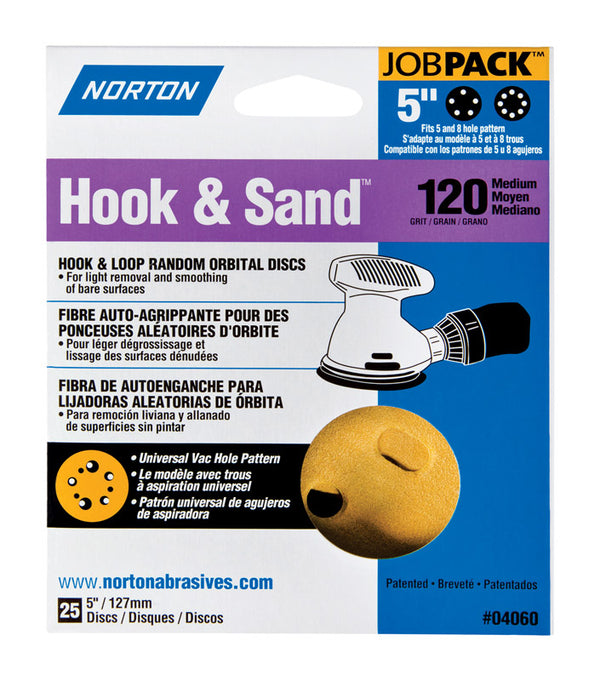 Norton 5'' X 5/8 HOLE UVH, 120 Grit Sandpaper, 25 Pack 07660704060