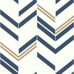 RoomMates RMK9002WP Blue and Metallic Gold Chevron Stripe Peel and Stick Wallpaper, 20.5" x 16.5 feet RMK9002WPZ