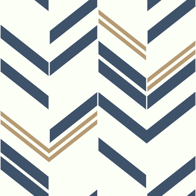 RoomMates RMK9002WP Blue and Metallic Gold Chevron Stripe Peel and Stick Wallpaper, 20.5" x 16.5 feet