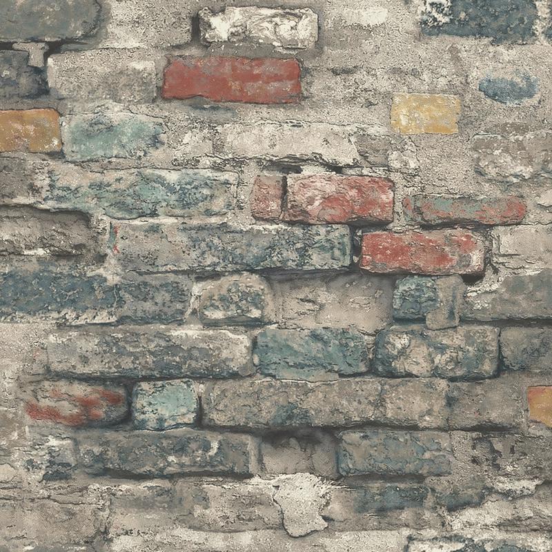 RoomMates RMK11080WP Teal Brick Alley Peel and Stick Wallpaper 20.5" x 16.5 feet
