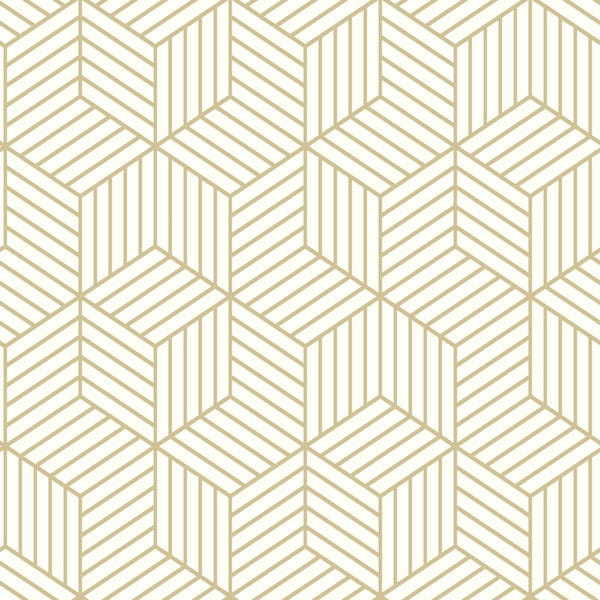 RoomMates RMK10704WP Metallic Gold Striped Hexagon Peel and Stick Wallpaper RMK10704WPZ