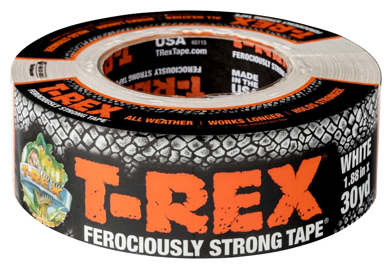 T-REX Ferociously Strong Tape, Duct Tape with UV Resistant & Waterproof Backing for Wood Brick Concrete and More, 30 yd. x 1.88", White, 1-Roll (241534)