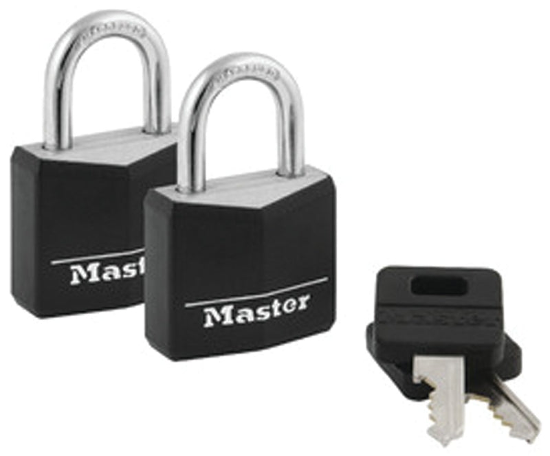 Master Lock 131T Covered Aluminum Keyed Alike Padlocks, Two Pack, Black, 2 Count