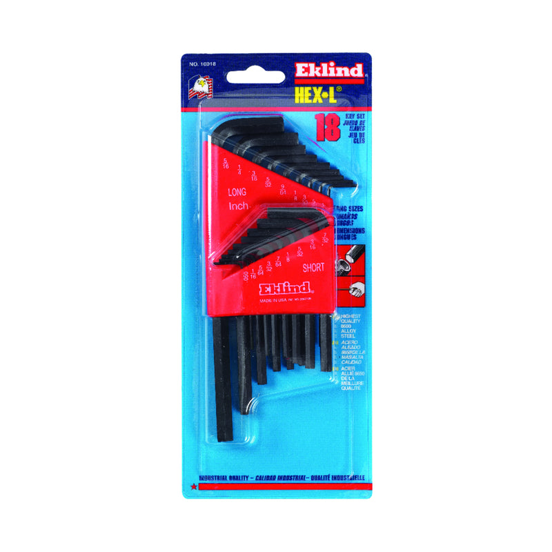 EKLIND 10018 Hex-L Key allen wrench - 18pc set SAE Inch Sizes .050-5/16 Short & Long