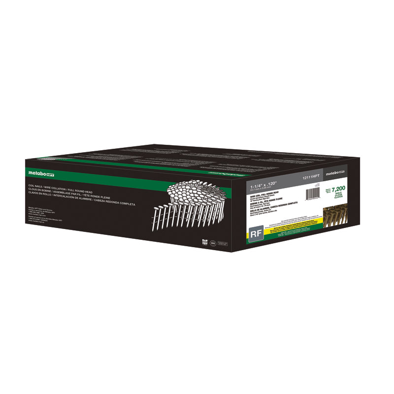 Metabo HPT Roofing Nails | 1-1/4 Inch x 0.120 | 15 Degree | Electro Galvanized | Wire Weld Collation | Smooth Shank | 7,200 Count | 12111HPT