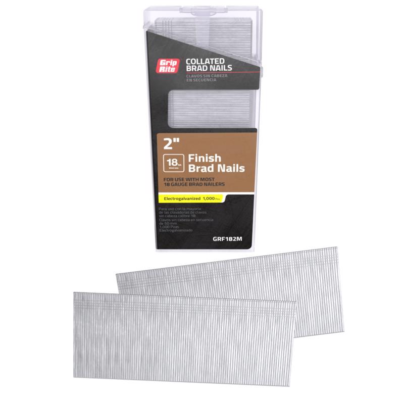 GRIP RITE PRIME GUARD GRF182M 18 Gauge Electrogalvanized Straight Collated Brad Nails, 2''