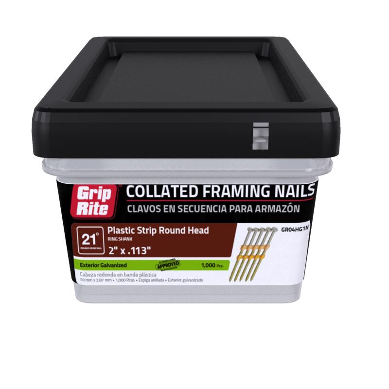 2 in. x 0.120-Gauge Plastic 1M Galvanized Steel Ring Exterior Round Nails 1000 per Box