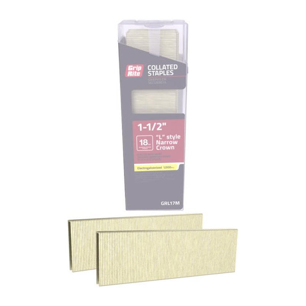 Grip-Rite 18 Gauge Electrogalvanized L-Style Narrow Crown Staple, 1/4"/1-1/2" GRL17M