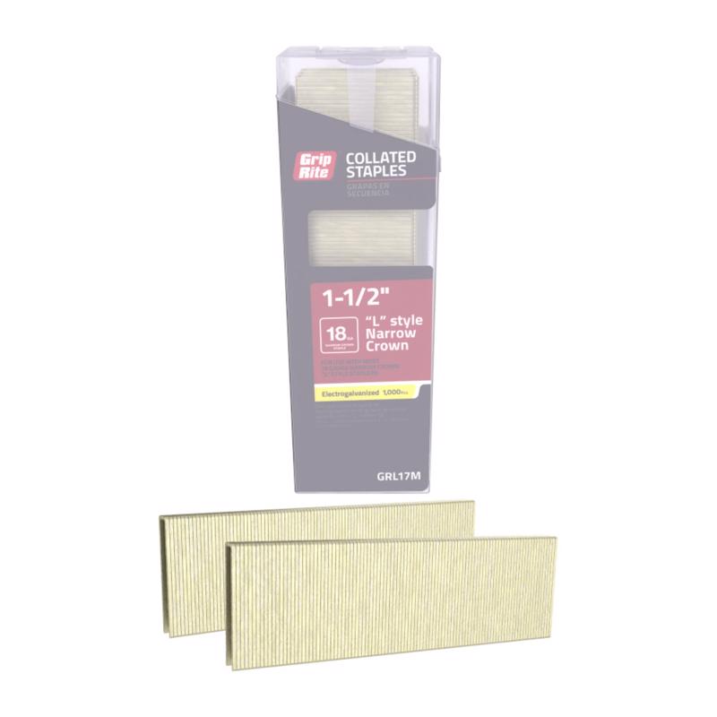 18 Gauge Electrogalvanized L-Style Narrow Crown Staple, 1/4"/1-1/2"