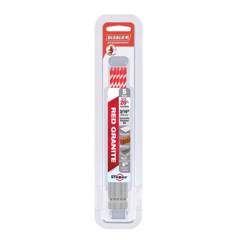 Diablo DMARG1030-P5 3/16"x4"x6" SPEEDemon Red Granite Carbide Tipped Hammer Drill Bit (5-Pk)