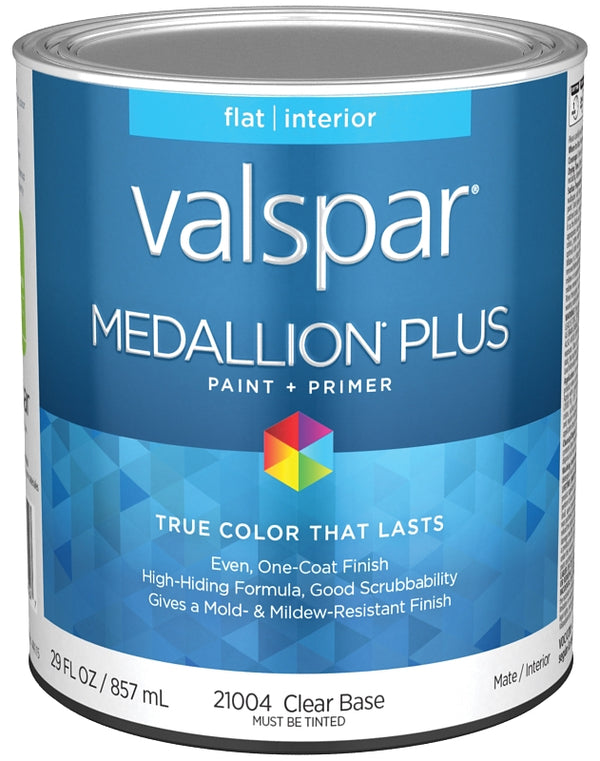 Valspar 21004 Clear Base Medallion Plus Interior Paint & Primer, Flat, 1 Quart 028.0021004.005