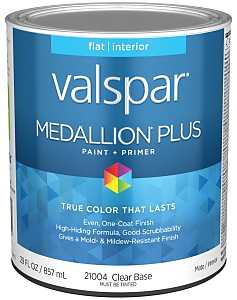 Valspar 21004 Clear Base Medallion Plus Interior Paint & Primer, Flat, 1 Quart