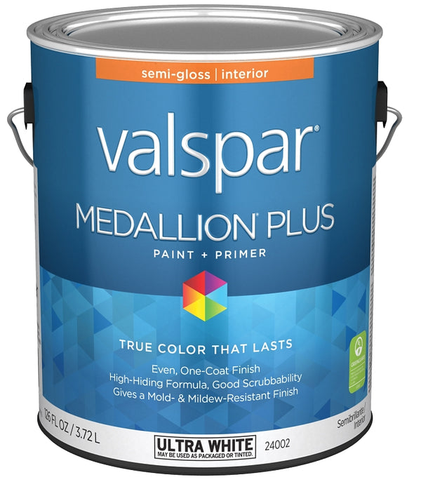 Valspar 24002 Ultra White Base Medallion Plus Interior Paint & Primer, Semi-Gloss, 1 Gallon 028.0024002.007