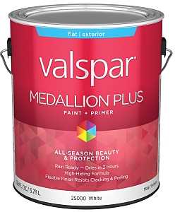 Valspar 25000 White Base Medallion Plus Exterior Paint & Primer, Flat, 1 Gallon