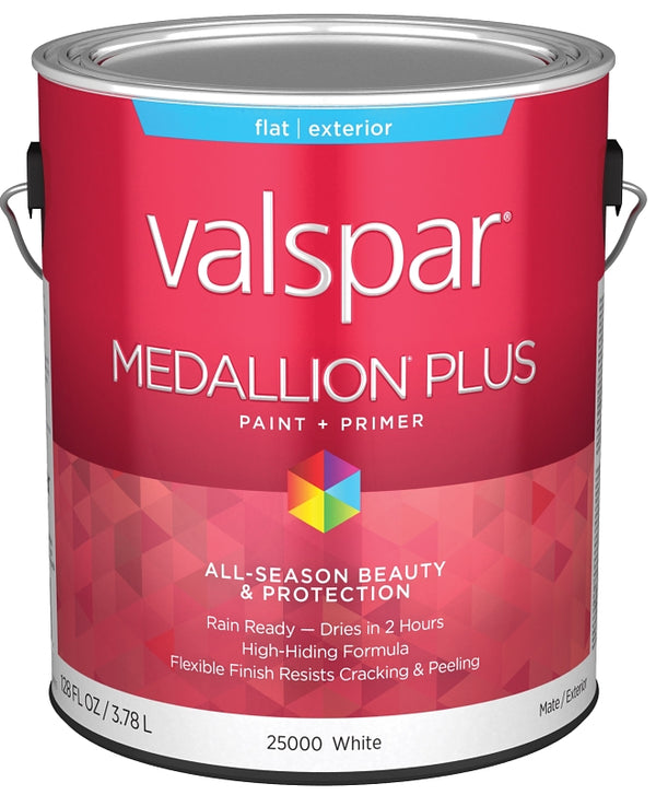 Valspar 25000 White Base Medallion Plus Exterior Paint & Primer, Flat, 1 Gallon 028.0025000.007
