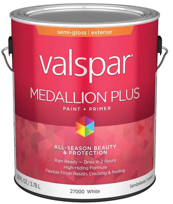 Valspar 27000 White Base Medallion Plus Exterior Paint & Primer, Semi-Gloss, 1 Gallon 028.0027000.007