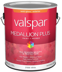 Valspar 27000 White Base Medallion Plus Exterior Paint & Primer, Semi-Gloss, 1 Gallon 028.0027000.007