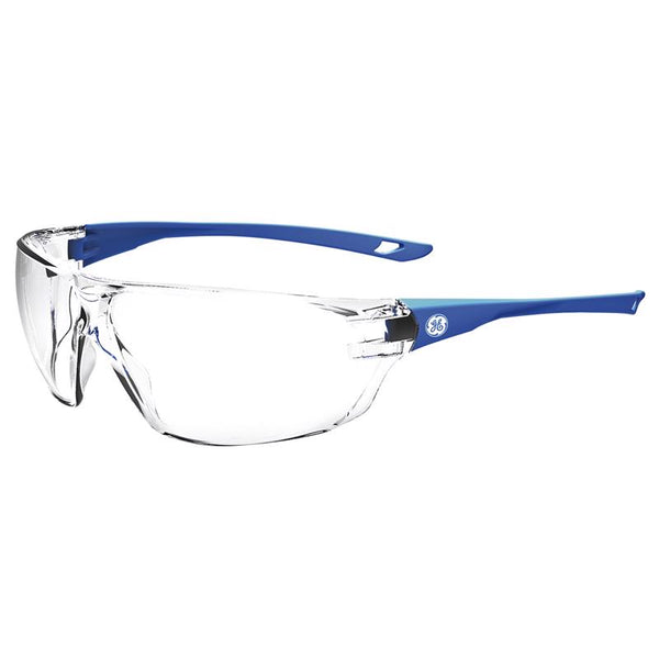 GE Safety Glasses, ANSI Z87.1, 03 Series, Anti-scratch Lens, 99.9% UV, EN 166, 12 Pack (Blue, Clear) GE103C