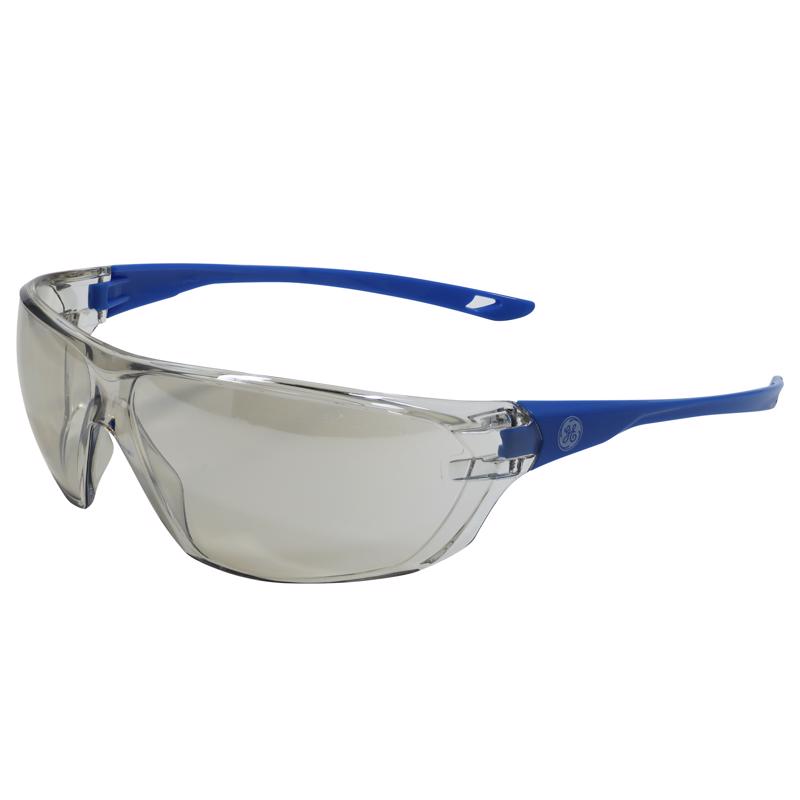 GE Safety Glasses, ANSI Z87.1, 03 Series, Anti-scratch Lens, 99.9% UV, EN 166, 12 Pack (Blue, I/O Mirror Anti-fog)