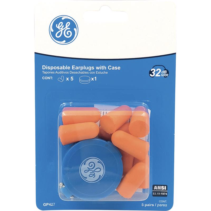 GE Bullet Shaped Earplugs, 5 Pairs (with case), Noise Reduction Earplugs, 32 dB NRR, Uncorded Soft Polyurethane Safety Earplugs (11-Pack)