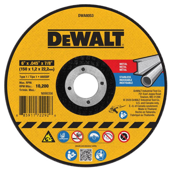 DEWALT DWA8053 6 x .045 x 7/8 T1 Cutting Aluminum Oxide