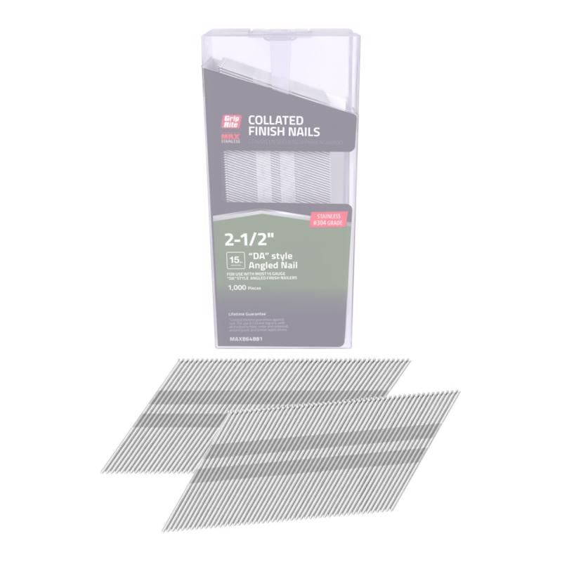 Grip Rite Prime Guard MAXB64881 304-Stainless Steel Finish 15-Gauge Angle Nails in Belt Clip Box (Pack of 1000), 2-1/2''