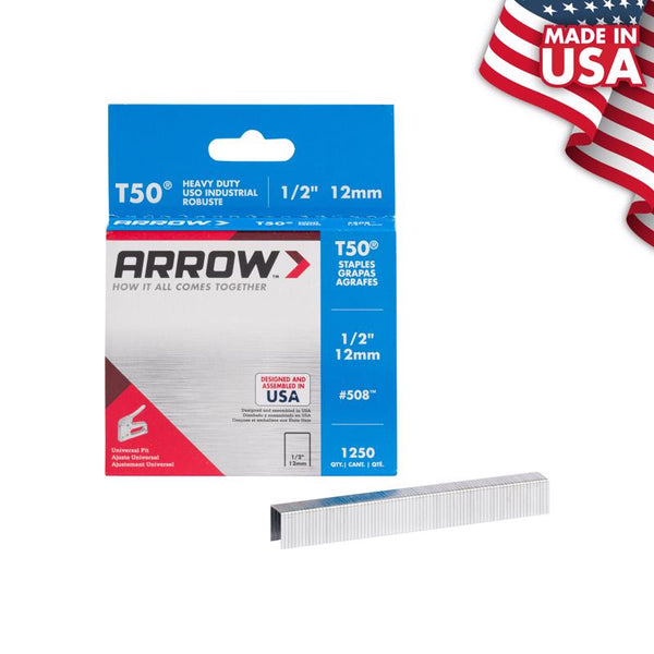 Arrow 508 Heavy Duty T50 1/2-Inch Leg Length, 3/8-Inch Crown, Staples for Upholstery, Construction, Furniture, Crafts, 1250 Count(Pack of 1) 50824
