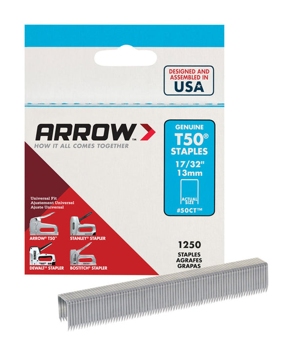 Arrow Staple T-50 17/32"PK1250 Heavy Duty Staples Gray Steel 50CT24