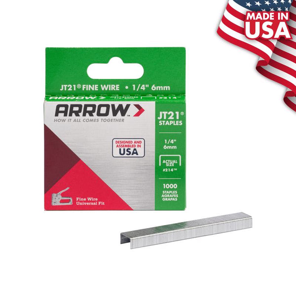 Arrow 214 JT21 Thin Wire Staples for Staple Guns and Staplers, Use for Upholstery, Crafts, General Repairs, 1/4-Inch Leg Length, 7/16-Inch Crown Width, 1000-Pack