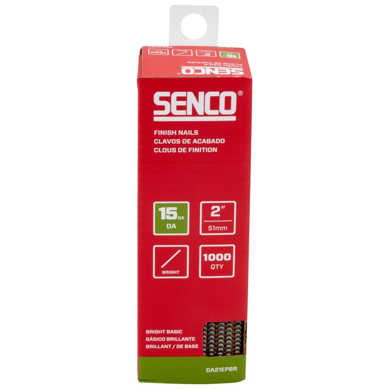 SENCO DA21EPBR 34 Degree Collated Finish Nails, 15 Gauge, 2 Inch Length, Bright, 1,000 Count Pack