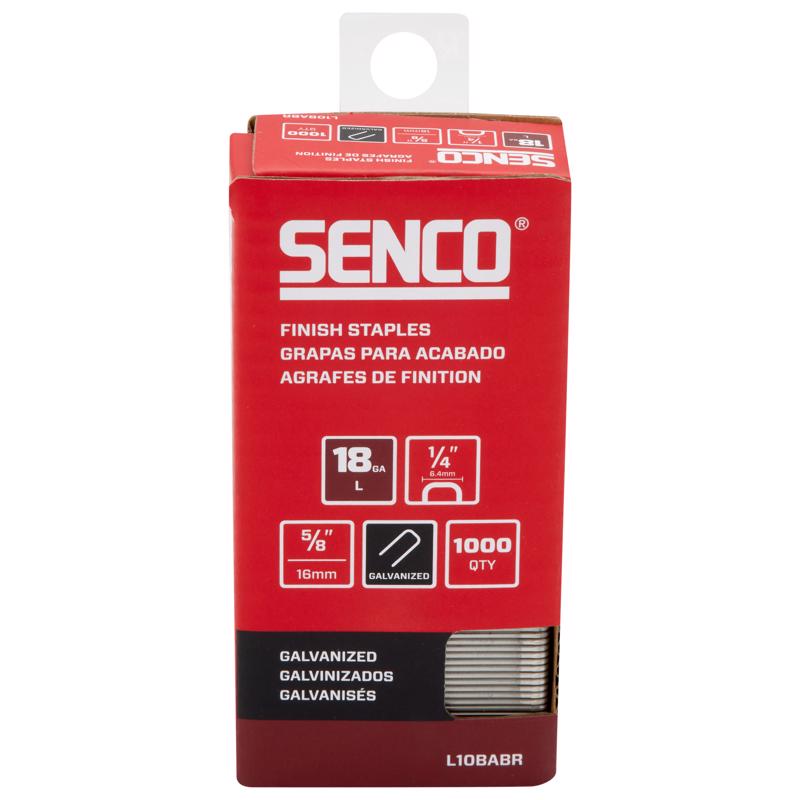 SENCO L10BABR 18 Gauge 1/4" Crown Finish Staples, 5/8" Length, Galvanized, 1,000 Count Pack