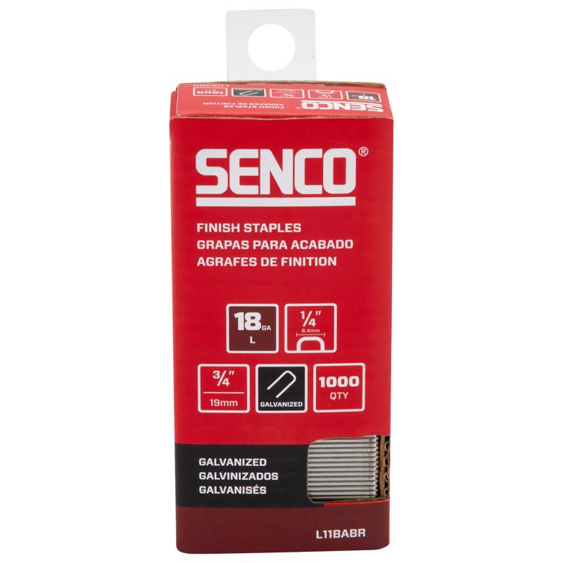 SENCO L11BABR 18 Gauge 1/4" Crown Finish Staples, 3/4" Length, Galvanized, 1,000 Count Pack