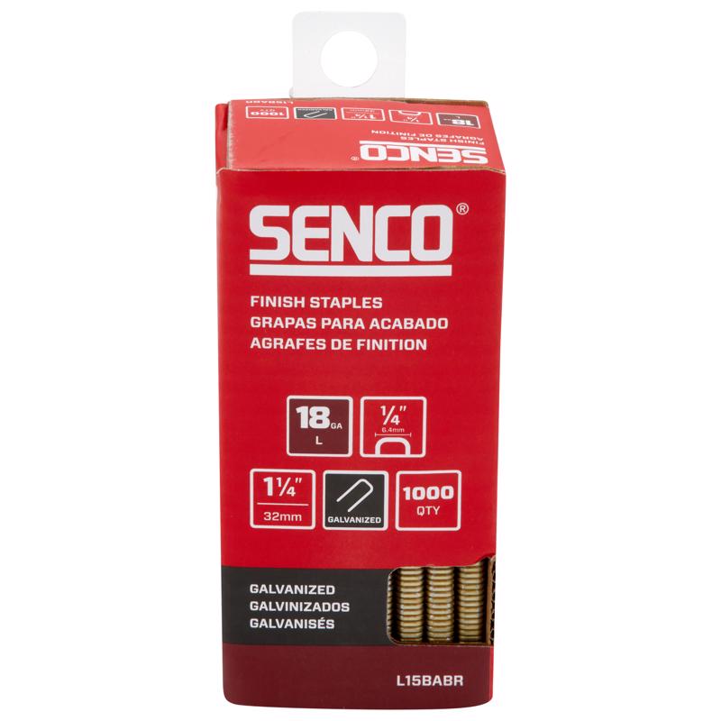 SENCO L15BABR 1-1/4" 18 Gauge 1/4" Crown Finish Staples, Galvanized Finish 1,000 Count Pack
