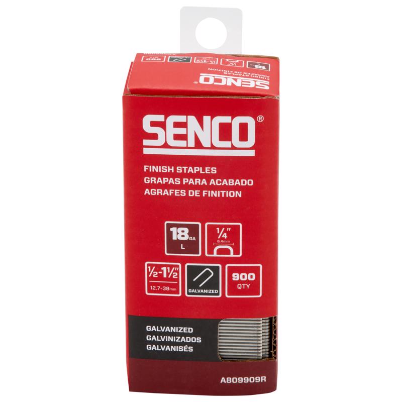 SENCO A809909R 18 Gauge, 1/4" Crown Finish Staples, 1/2" - 1 1/2" Length Galvanized, 1,000 Count Pack