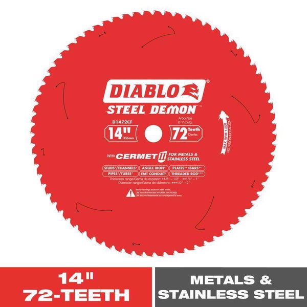 Diablo Steel Demon Cermet II Saw Blade for Medium Metal - Triple Chip Cutting Action - 14" x 72-Teeth, 1800 Max RPM - D1472CF
