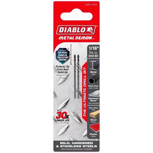 Diablo Metal Demon Drill Bits for Mild, Hardened and Stainless Steels - 11/64-Inch Diameter, 3-Flats Shank, 3.1-Inch Length - DMD1164JP1