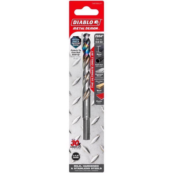 Diablo Metal Demon Drill Bits for Mild, Hardened and Stainless Steels - 29/64-Inch Diameter, 3-Flats Reduced Shank, 5.6-Inch Length - DMD2964JP1
