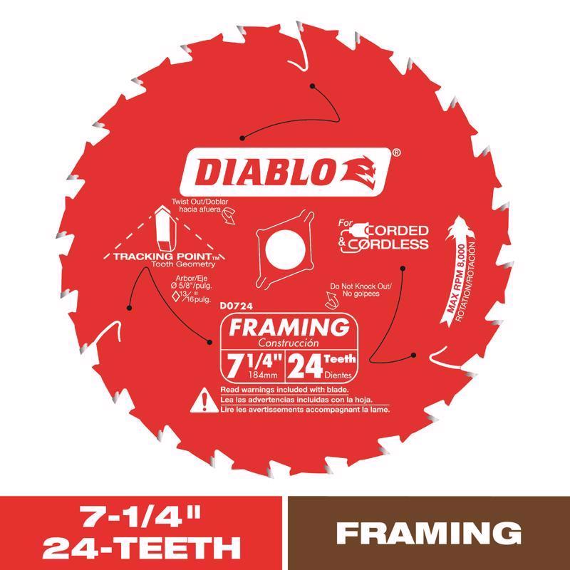 Diablo D0724A 7-1/4in 24T ATB Framing Saw Blade 5/8in & Diamond Knockout Arbor