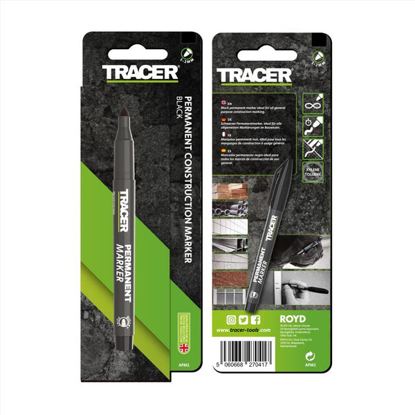 Tracer Fine-Point Permanent Construction Marker (1-2mm Bullet Point General-Purpose Marker with quick-drying ink) - Black APM1
