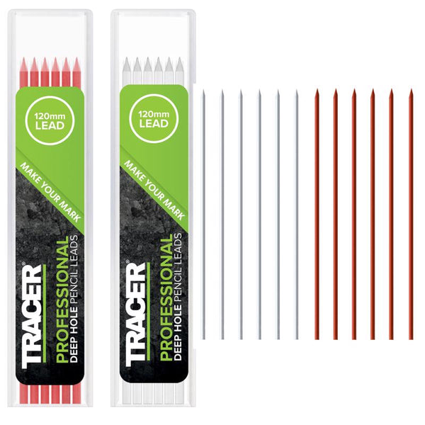 Tracer Deep Hole Pencil Alternative Leads Set - 12 x 2.8mm High-Visibility Coloured Leads: 6 Red, 6 White ALP2