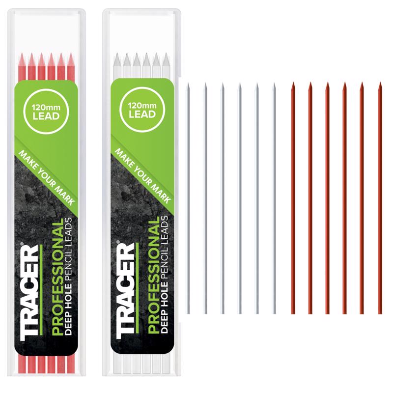 Tracer Deep Hole Pencil Alternative Leads Set - 12 x 2.8mm High-Visibility Coloured Leads: 6 Red, 6 White