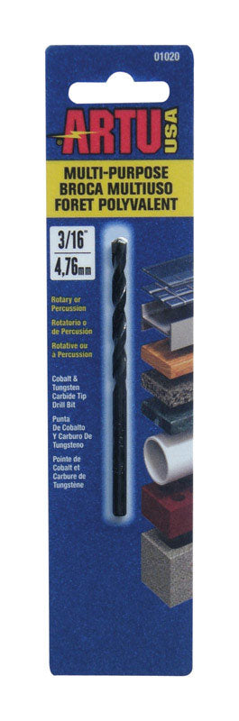 Artu Cobalt Multi Purpose Drill Bit Concrete, Percussion 3/16" Dia Carded