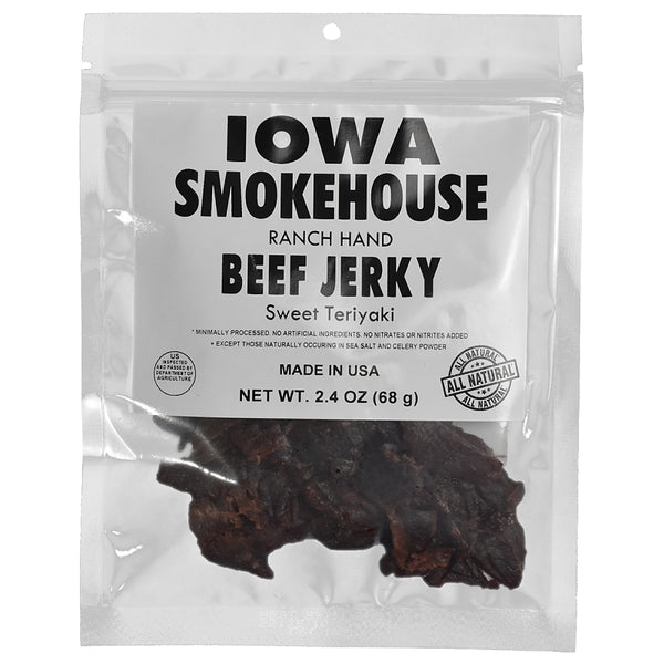 IOWA SMOKEHOUSE Ranch Hand Beef Jerky, Sweet Teriyaki - Choice Cut Meat - All Natural & Gluten Free - 11g of Protein, Made with all USA Beef - 2.4 Oz (resealable bag) IS-RH2JT