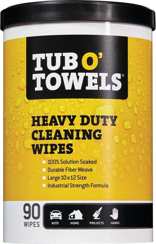 Tub O Towels TW90 Heavy-Duty 10" x 12" Size Multi-Surface Cleaning Wipes, 90 Count Per Canister