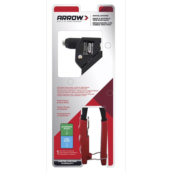 Arrow RHT300 One-Handed Swivel Rivet Tool, Manual Riveter for Metal, Fabric, Leather, and Auto Repair, Uses 1/8-Inch, 3/16-Inch, 5/16-Inch Rivets