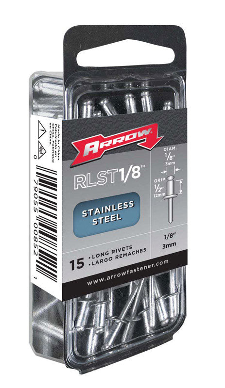 Arrow Fastener RLST1/8 1/8" Long Stainless Steel Rivets 15 Count