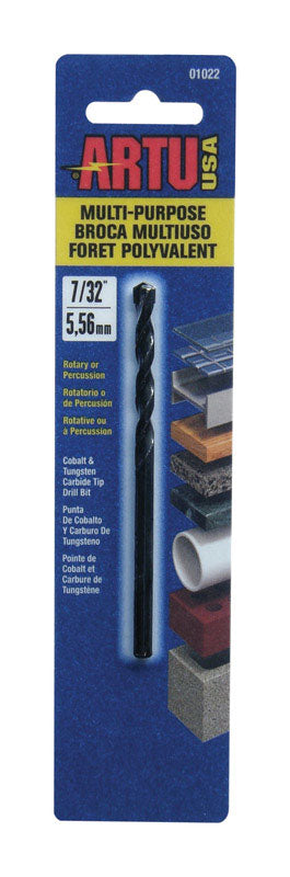 Artu Cobalt Multi Purpose Drill Bit Concrete, Percussion 3-3/4" Overall Length, 7/32" Dia Carded