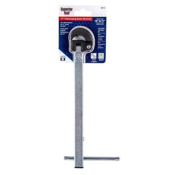 Superior Tool 03812 Telescopic Basin Wrench-Infinitely Adjustable Basin Wrench Accomodates up to 1" Hex and Square Nuts and Extends from 11-17 Inches